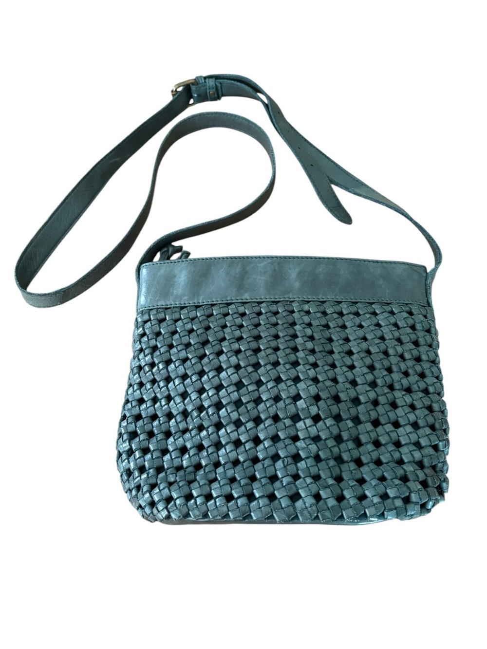Ashwood Woven Leather Crossbody Dark Teal Green Bucket Bag Interior